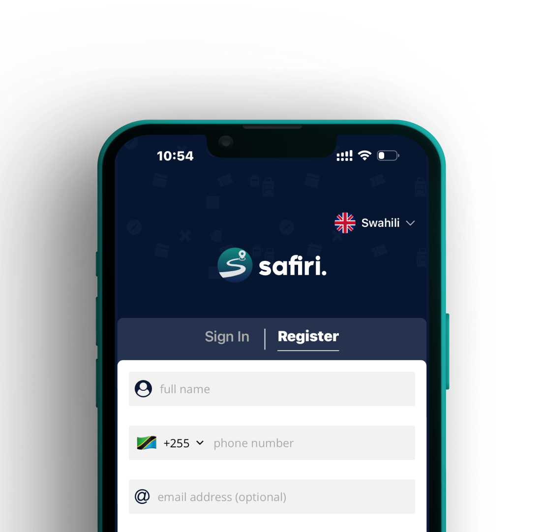 Safiri 应用注册界面